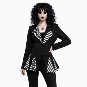 Corporate Goth Alternative Punk Spooky Bat Striped Blazer Jacket